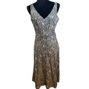 J. Crew | Navy / Cream Lace Pattern V-Neck Midi Dress | Sz 6